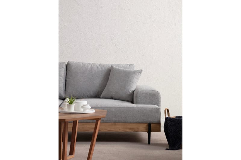 Eti 3-seter Sofa i Stoff med Treunderstell - Grå - Møbler - Sofaer - 3 seter sofa