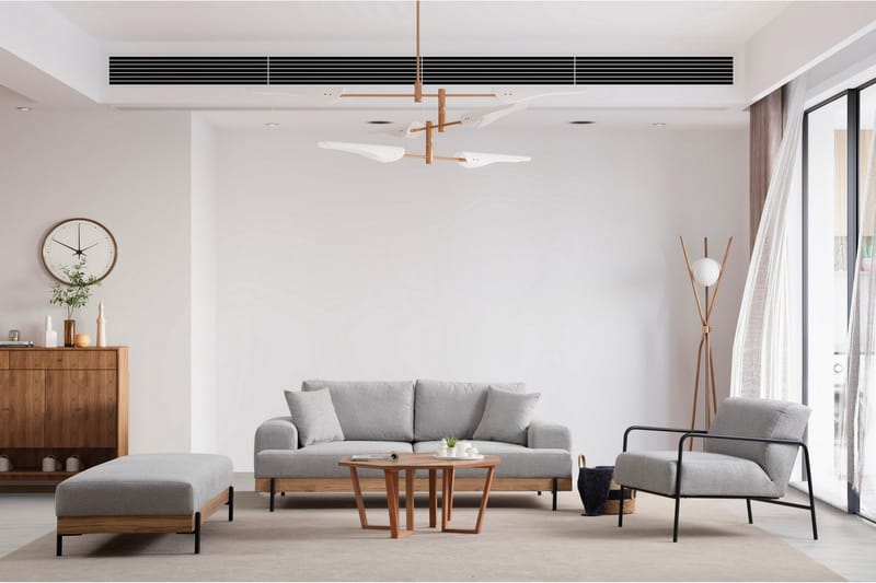 Eti 3-seter Sofa i Stoff med Treunderstell - Grå - Møbler - Sofaer - 3 seter sofa