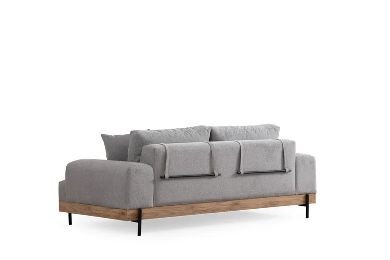 Eti 3-seter Sofa i Stoff med Treunderstell - Grå - Møbler - Sofaer - 3 seter sofa