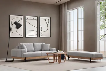 Eti 3-seter Sofa i Stoff med Treunderstell - Grå - Møbler - Sofaer - 3 seter sofa