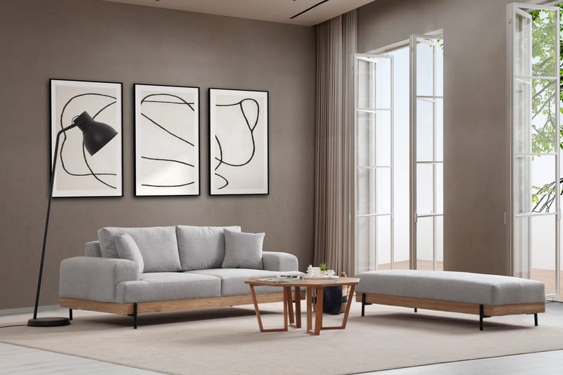 Eti 3-seter Sofa i Stoff med Treunderstell - Grå - Møbler - Sofaer - 3 seter sofa
