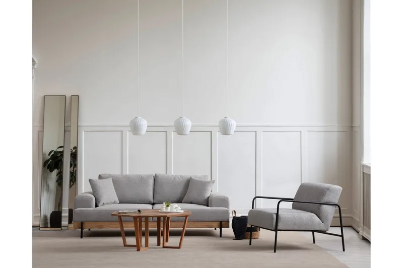 Eti 3-seter Sofa i Stoff med Treunderstell, Grå