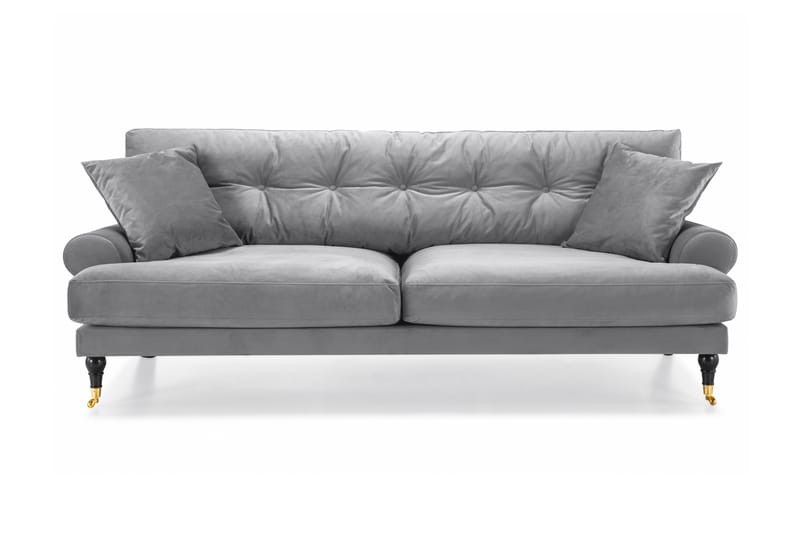 Fløyelssofa Webber 3-seter - Sølvgrå|Messing - Fløyelssofaer - Howard-sofaer - 3 seter sofa