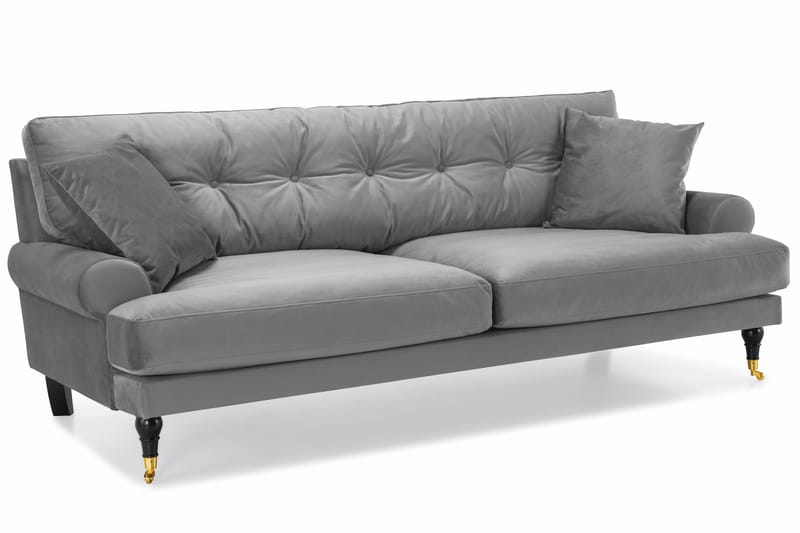 Fløyelssofa Webber 3-seter - Sølvgrå|Messing - Fløyelssofaer - Howard-sofaer - 3 seter sofa
