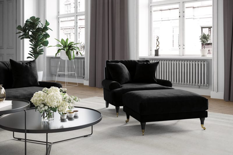 Fløyelssofa Webber 3-seter - Svart|Messing - Fløyelssofaer - Howard-sofaer - 3 seter sofa