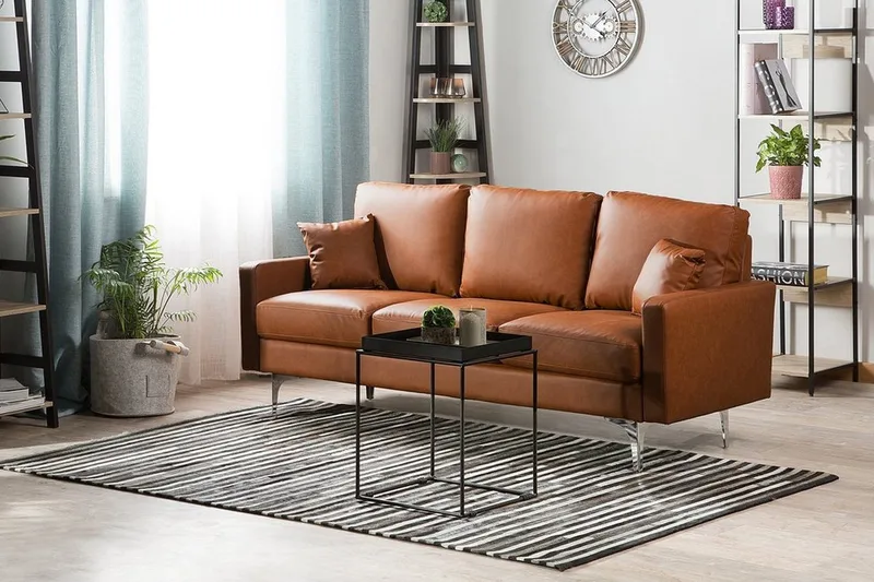 Gavle 3-seter Dyp Sofa i Kunstlær, Kognakk
