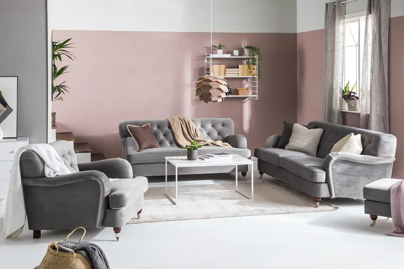 Howard Riviera 3-seters Fløyelssofa - Lys grå - Møbler - Sofaer - 3 seter sofa