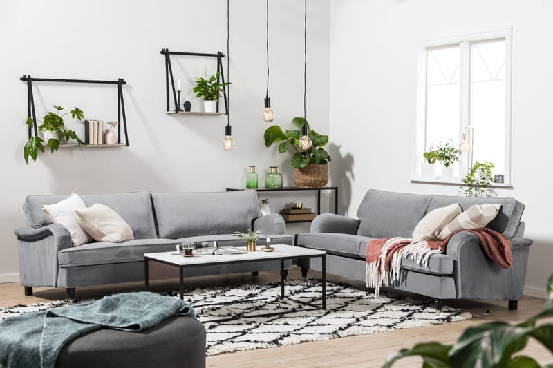 Howard-sofa uten divan og sjeselong Bloomington Howard Classic fløyelssofa 3,5-seter Vera 2, Grå velur - Møbler - Sofaer - 3 seter sofa