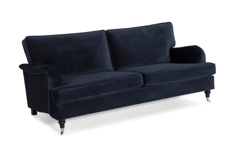 Howard-sofa uten divan og sjeselong Bloomington Howard Classic fløyelssofa 3,5-seter Vera 4, Blå fløyel - Møbler - Sofaer - 3 seter sofa