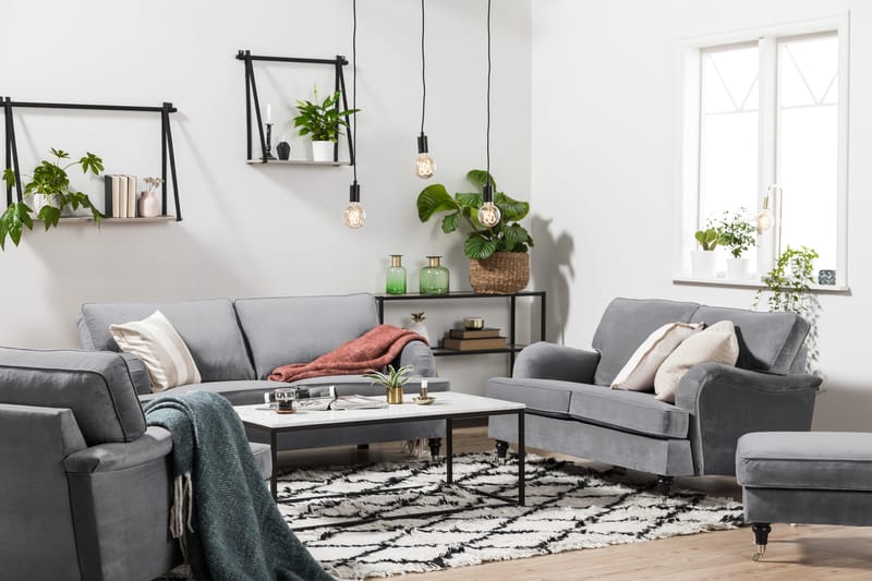 Howard-sofa uten divan og sjeselong Bloomington Howard Classic fløyelssofa 3-seter Vera 2, Grå velur - Møbler - Sofaer - 3 seter sofa