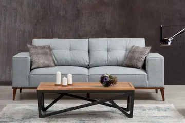 Jonnesha Sovesofa Knappet Rygg i Stoff med Trebein - Grå - Møbler - Sofaer - Sovesofaer - 3 seters sovesofa