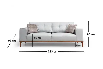 Jonnesha Sovesofa Knappet Rygg i Stoff med Trebein - Grå - Møbler - Sofaer - Sovesofaer - 3 seters sovesofa