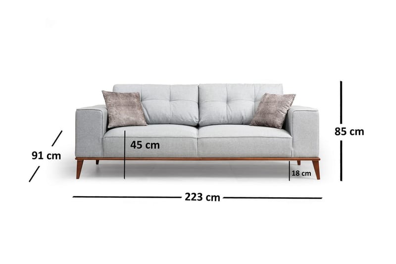 Jonnesha Sovesofa Knappet Rygg i Stoff med Trebein - Grå - Møbler - Sofaer - Sovesofaer - 3 seters sovesofa