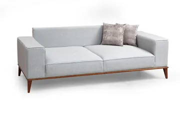 Jonnesha Sovesofa Knappet Rygg i Stoff med Trebein - Grå - Møbler - Sofaer - Sovesofaer - 3 seters sovesofa