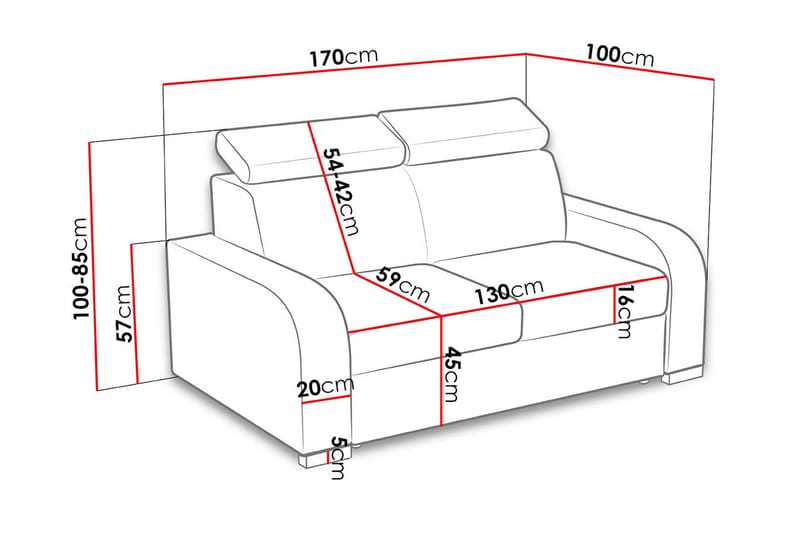 Lavona 2-seter Sovesofa Justerbare Nakkestøtter i Stoff - Brun - Møbler - Sofaer - Sovesofaer - 3 seters sovesofa