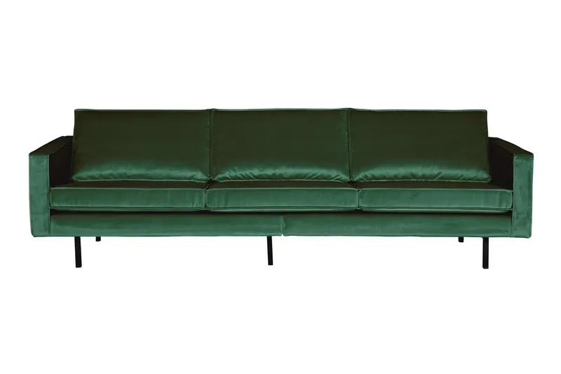 Lissbon 3-seter Retro Rektangulær Fløyelssofa 277 cm, Grønn