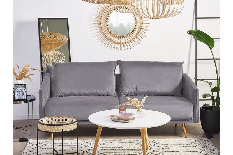 Maurana 3-seter Fløyelssofa med Metallben - Grå - Møbler - Sofaer - 3 seter sofa