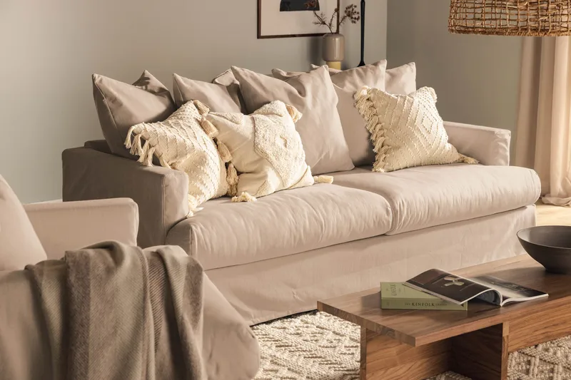 Menard 3-seters Dyp Stoffsofa - Beige - Møbler - Sofaer - 3 seter sofa