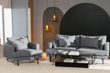 Menard 3-seters Dyp Stoffsofa - Grå - Møbler - Sofaer - 3 seter sofa