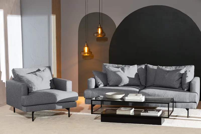 Menard 3-seters Dyp Stoffsofa - Grå - Møbler - Sofaer - 3 seter sofa