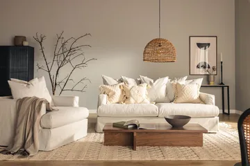 Menard 3-seters Dyp Stoffsofa - Lys grå - Møbler - Sofaer - 3 seter sofa