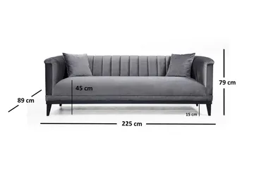 Mezonzo 3-seter Dyp Fløyelssofa 225 cm med Kanalsydd Rygg - Grå - Møbler - Sofaer - 3 seter sofa