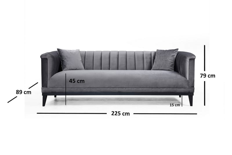 Mezonzo 3-seter Dyp Fløyelssofa 225 cm med Kanalsydd Rygg - Grå - Møbler - Sofaer - 3 seter sofa