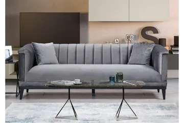 Mezonzo 3-seter Dyp Fløyelssofa 225 cm med Kanalsydd Rygg - Grå - Møbler - Sofaer - 3 seter sofa