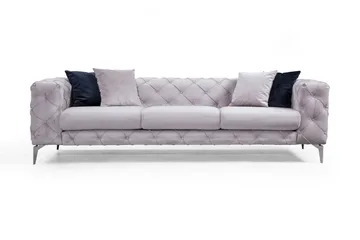 Mezonzo 3-seter Dypknappet Chesterfield Sofa 237 cm i Fløyel - Grå - Møbler - Sofaer - 3 seter sofa