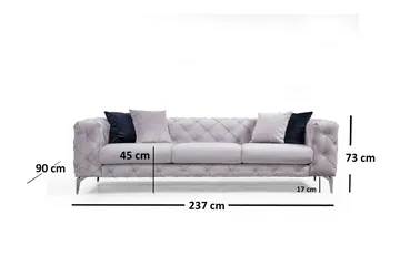 Mezonzo 3-seter Dypknappet Chesterfield Sofa 237 cm i Fløyel - Grå - Møbler - Sofaer - 3 seter sofa