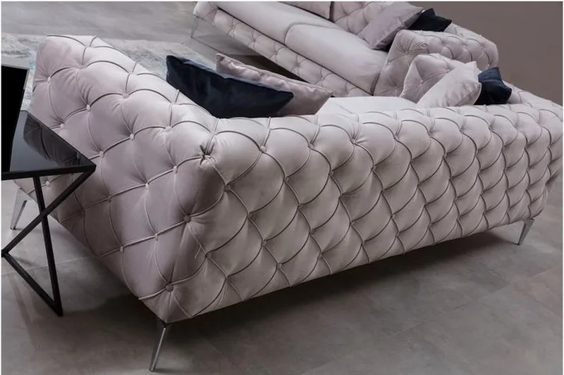 Mezonzo 3-seter Dypknappet Chesterfield Sofa 237 cm i Fløyel - Grå - Møbler - Sofaer - 3 seter sofa