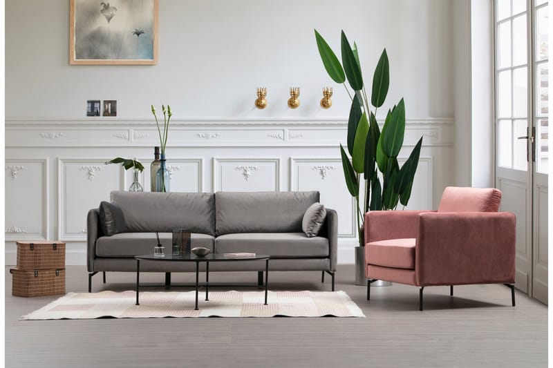 Mezonzo 3-seter Fløyelssofa 217 cm med Høye Bein - Grå - Møbler - Sofaer - 3 seter sofa