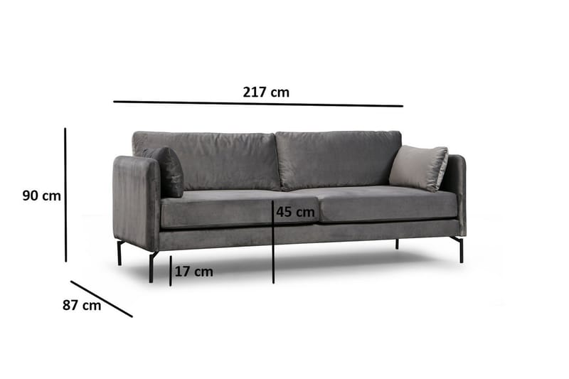 Mezonzo 3-seter Fløyelssofa 217 cm med Høye Bein - Grå - Møbler - Sofaer - 3 seter sofa