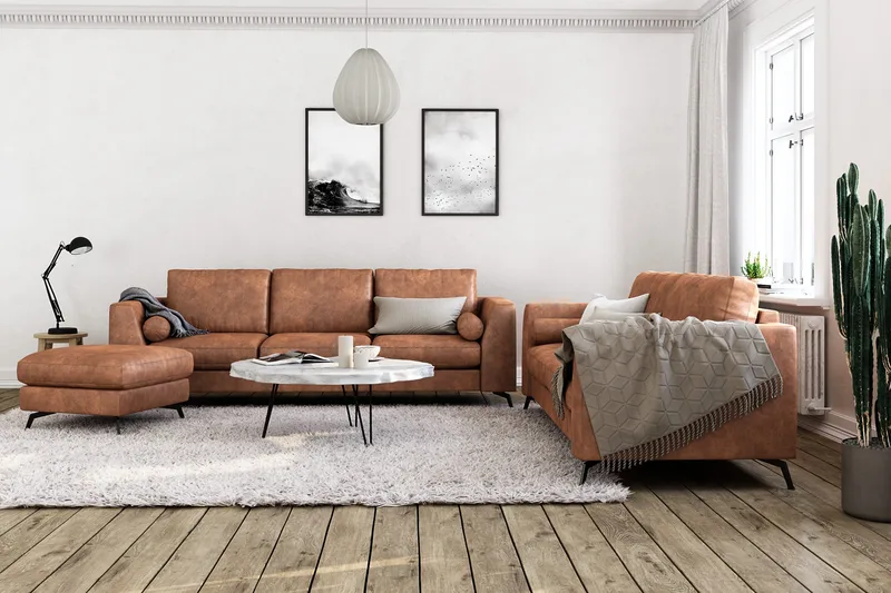 Ocean Lyx 3-seters Sofa i Kunstlær - Brun - Møbler - Sofaer - Skinnsofaer