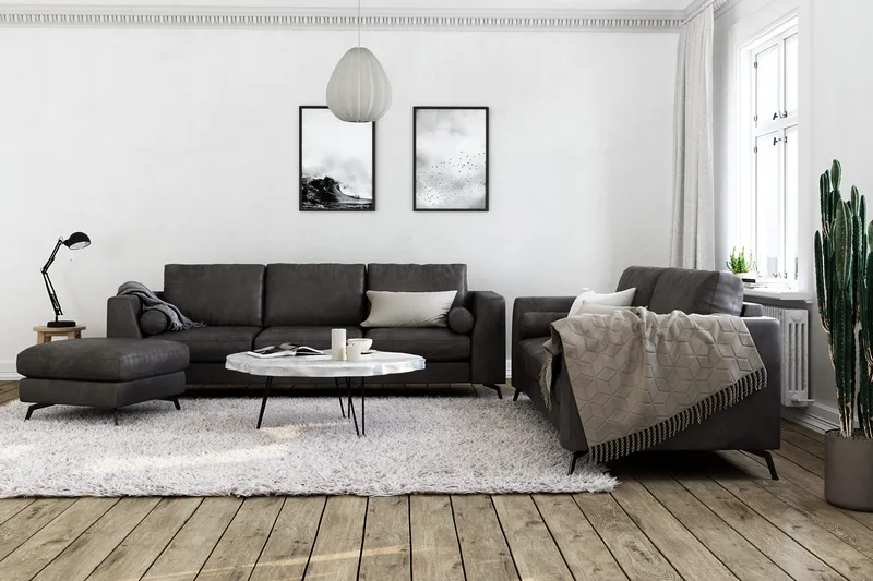 Ocean Lyx 3-seters Sofa i Kunstlær - Mørk grå - Møbler - Sofaer - Skinnsofaer