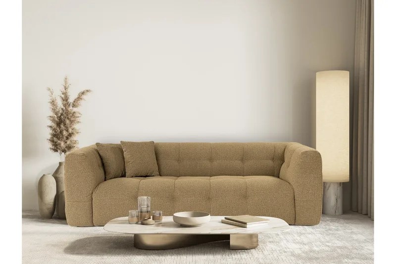 Octavian 3-seter Sofa med Knappet Design i Bouclé, Brun