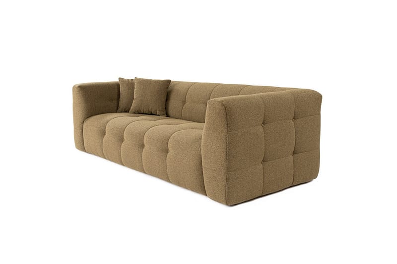 Octavian 3-seter Sofa med Knappet Design i Bouclé - Brun - Møbler - Sofaer - 3 seter sofa