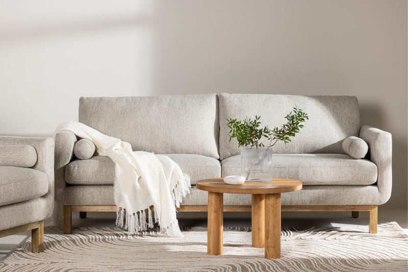 Olympos 3-seters Sofa med Runde Armlene i Stoff med Treben - Beige - Møbler - Sofaer - 3 seter sofa