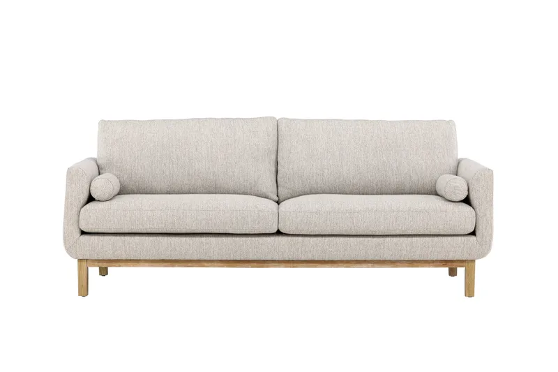 Olympos 3-seters Sofa med Runde Armlene i Stoff med Treben, Beige