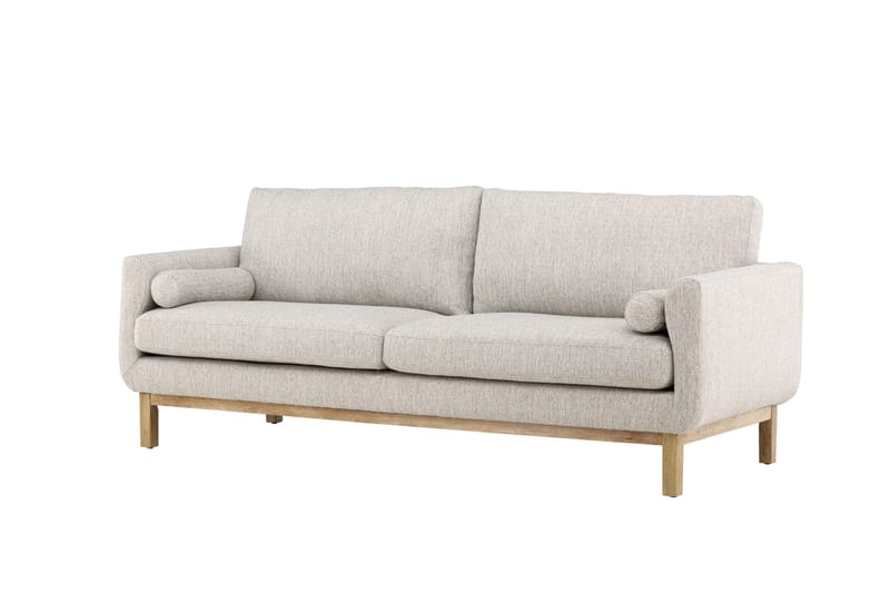 Olympos 3-seters Sofa med Runde Armlene i Stoff med Treben - Beige - Møbler - Sofaer - 3 seter sofa