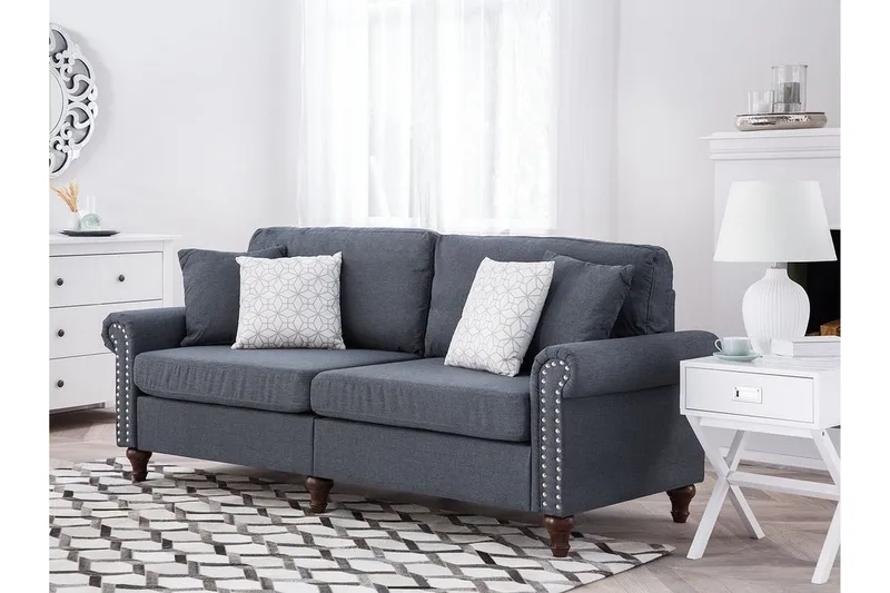Otra 3-seter Dyp Chesterfield Sofa i Stoff - Grå - Møbler - Sofaer - 3 seter sofa