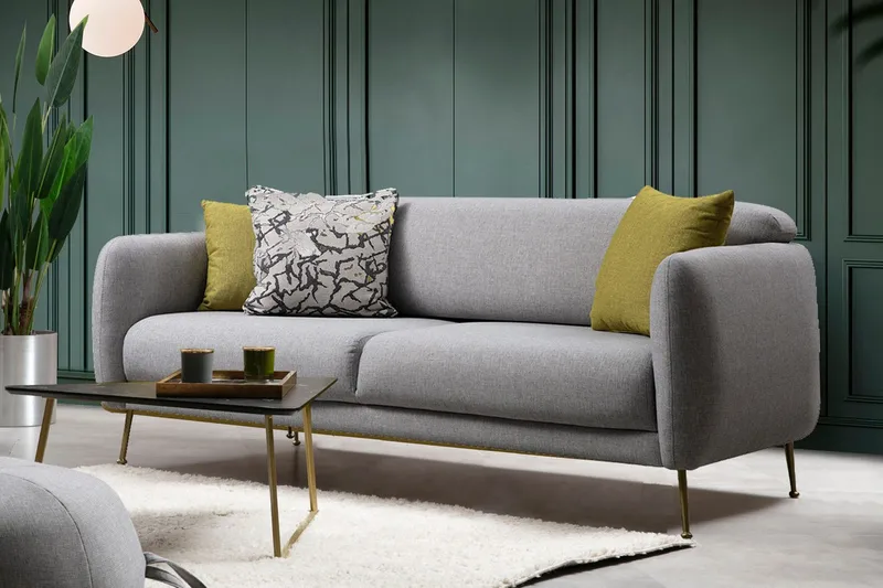 Panchenko Sovesofa Runde Armlener 88x183 cm i Stoff - Grå - Møbler - Sofaer - Sovesofaer - 3 seters sovesofa