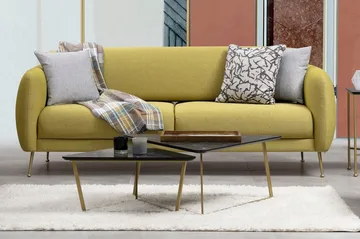 Panchenko Sovesofa Runde Armlener 88x183 cm i Stoff - Gul - Møbler - Sofaer - Sovesofaer - 3 seters sovesofa