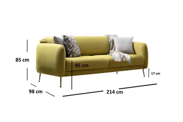 Panchenko Sovesofa Runde Armlener 88x183 cm i Stoff - Gul - Møbler - Sofaer - Sovesofaer - 3 seters sovesofa