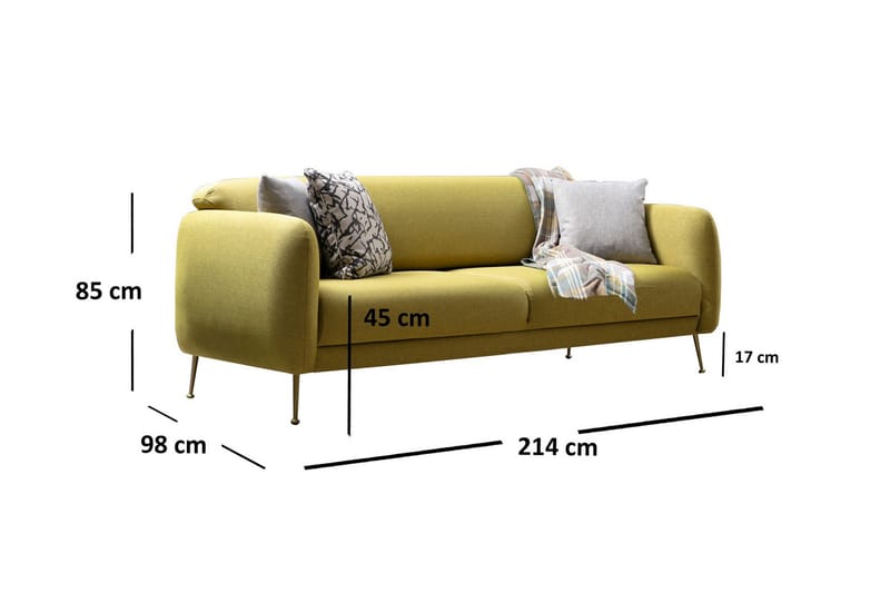 Panchenko Sovesofa Runde Armlener 88x183 cm i Stoff - Gul - Møbler - Sofaer - Sovesofaer - 3 seters sovesofa