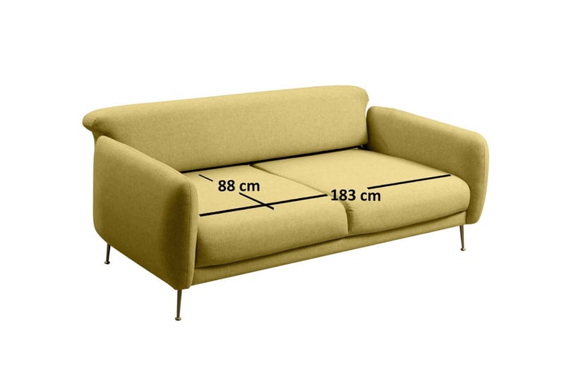 Panchenko Sovesofa Runde Armlener 88x183 cm i Stoff - Gul - Møbler - Sofaer - Sovesofaer - 3 seters sovesofa