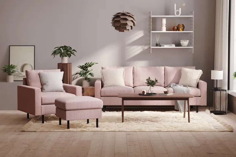 Peppe 3-seters Manchester Sofa - Rosa - Møbler - Sofaer - 3 seter sofa
