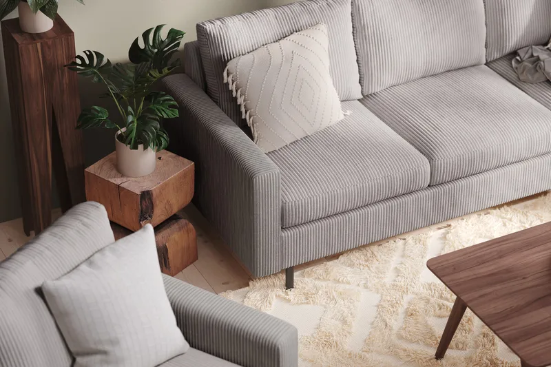 Peppe 3-seters Manchestersofa - Grå - Møbler - Sofaer - 3 seter sofa