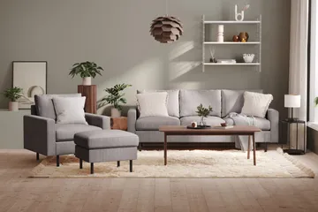 Peppe 3-seters Manchestersofa - Grå - Møbler - Sofaer - 3 seter sofa