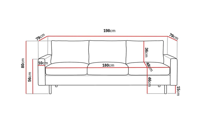 Peppe 3-seters Stoffsofa - Mørk grå - Møbler - Sofaer - 3 seter sofa